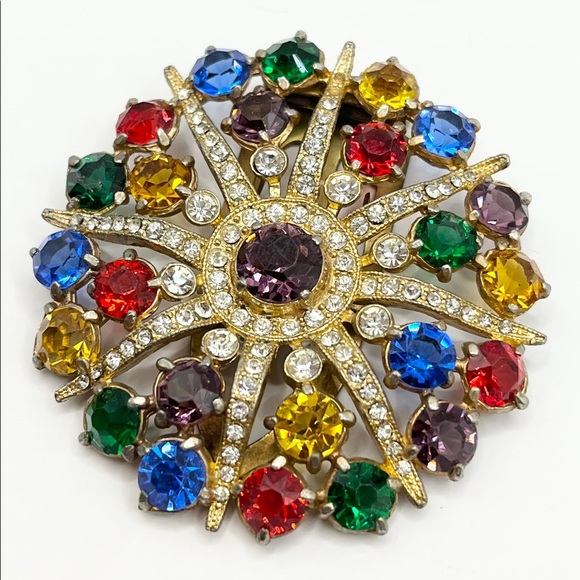 Estate Art Deco Multi Color Glass Stone Dress Scarf Fur Clip